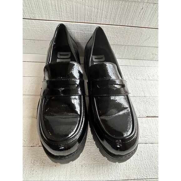 Black Chunky Platform Patent Leather Penny Loafers Women’s Sz 9 Slip On Lug Sole - Picture 4 of 13